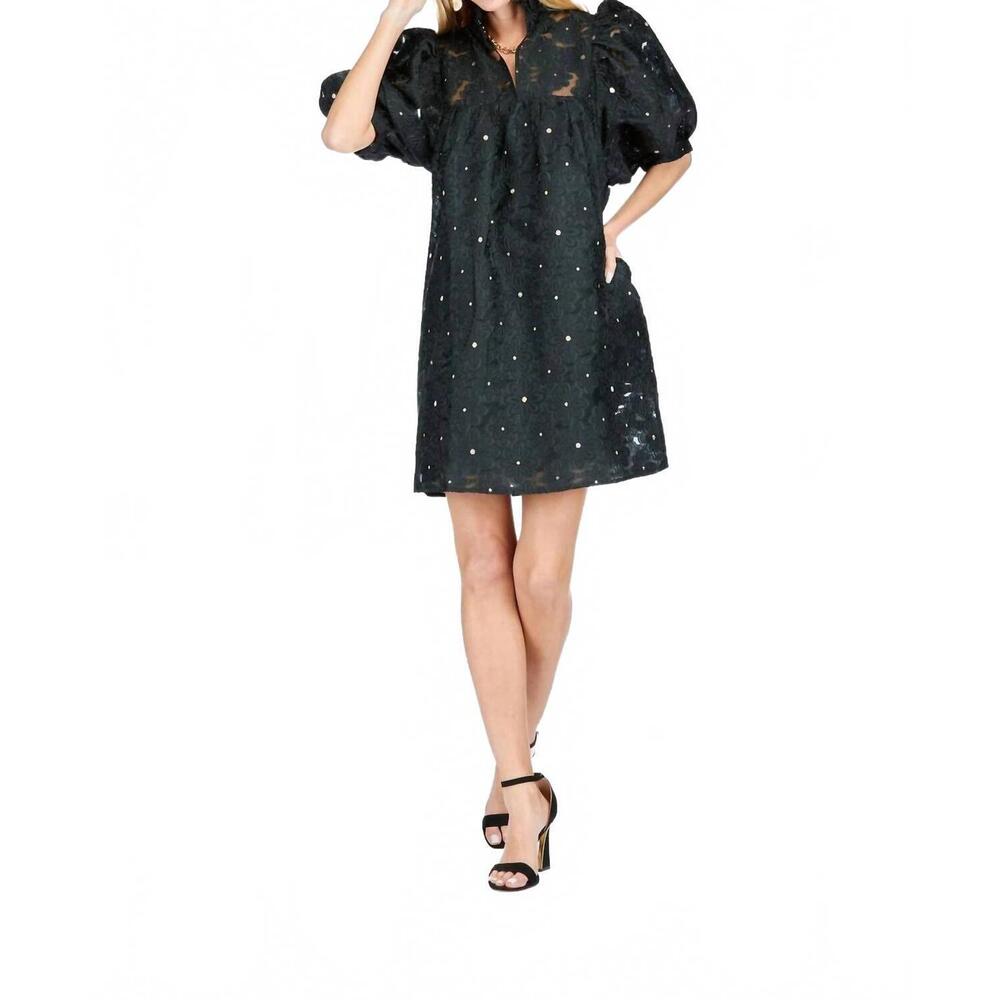 NEW JADE high neck puff sleeve dress in black floral organza - Picture 2 of 2